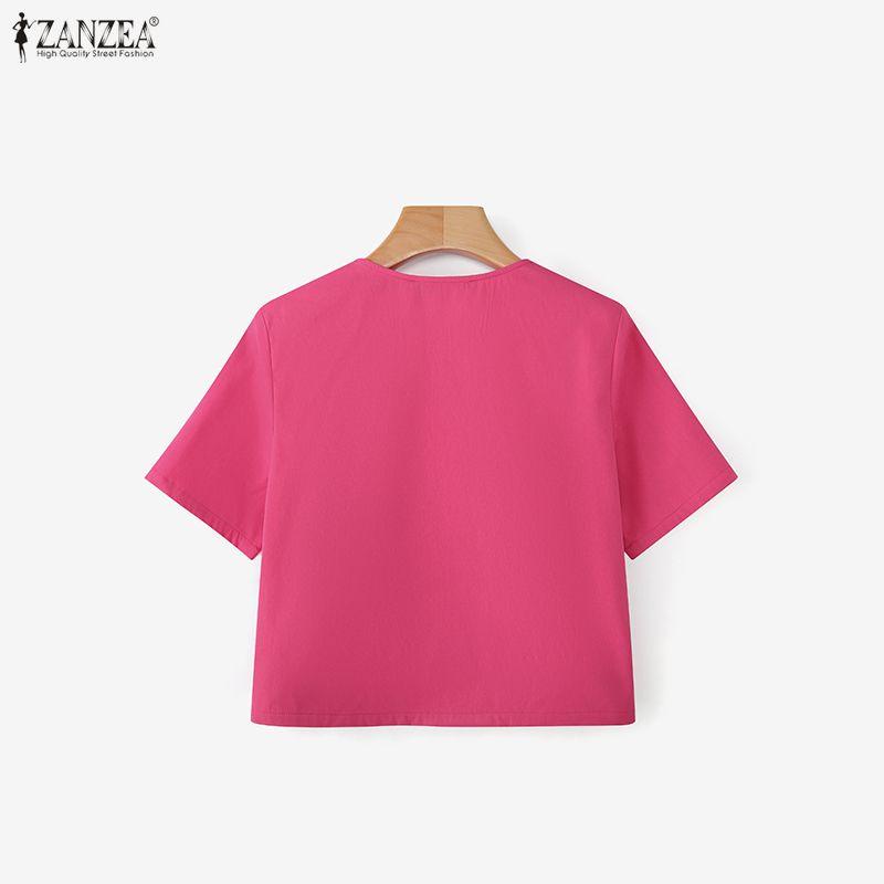 ZANZEA Dámská ležérní letní halenka s kulatým výstřihem a krátkým rukávem