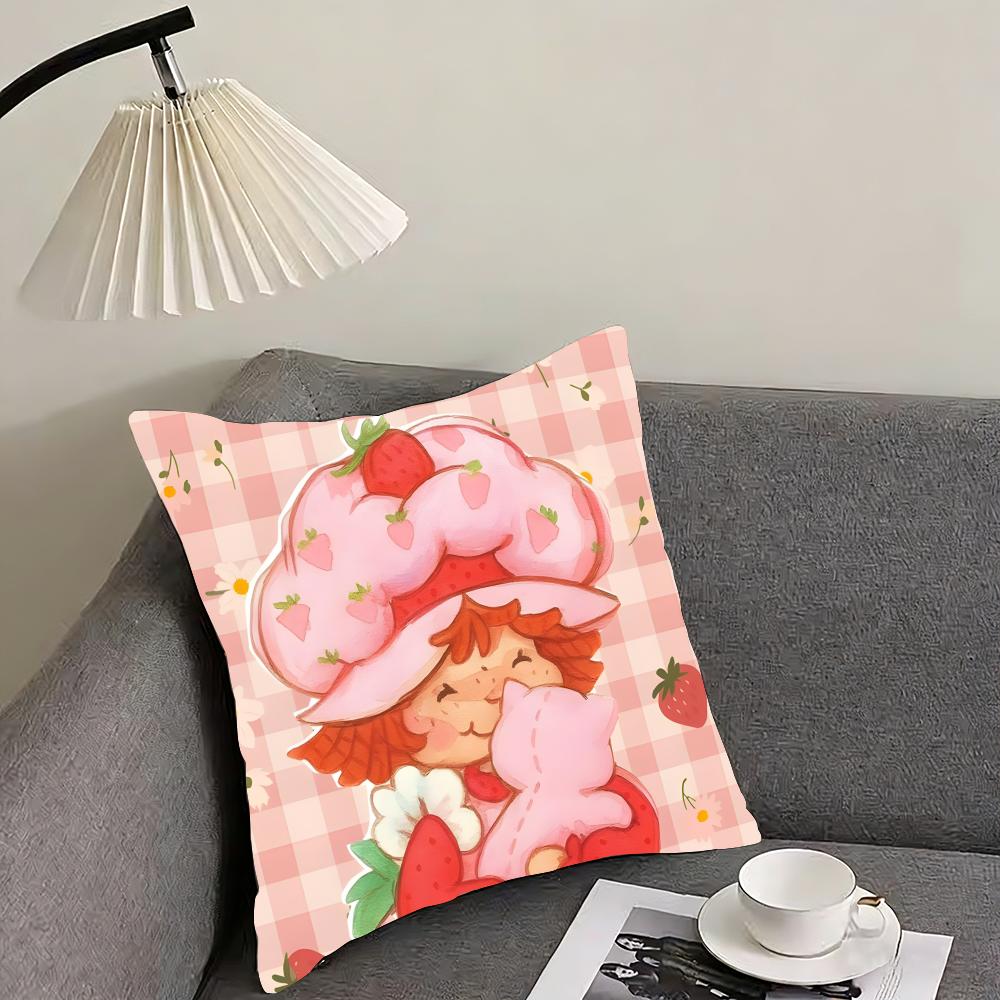 SStrawberry ShortcakeE Cute Cushion Cover Pillowcase Ultra Soft Skin Friendly Fabric Cloud Like Comfort Concealed Zipper