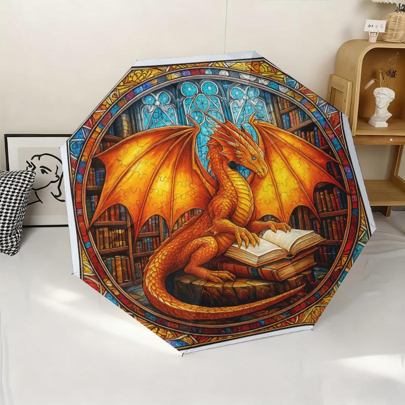 

Top Pick: Automatic Folding Umbrella with Vibrant Dragon and Book Design - Portable Folding Umbrella for All Seasons, Perfect (as the picture,Iron&8K)
