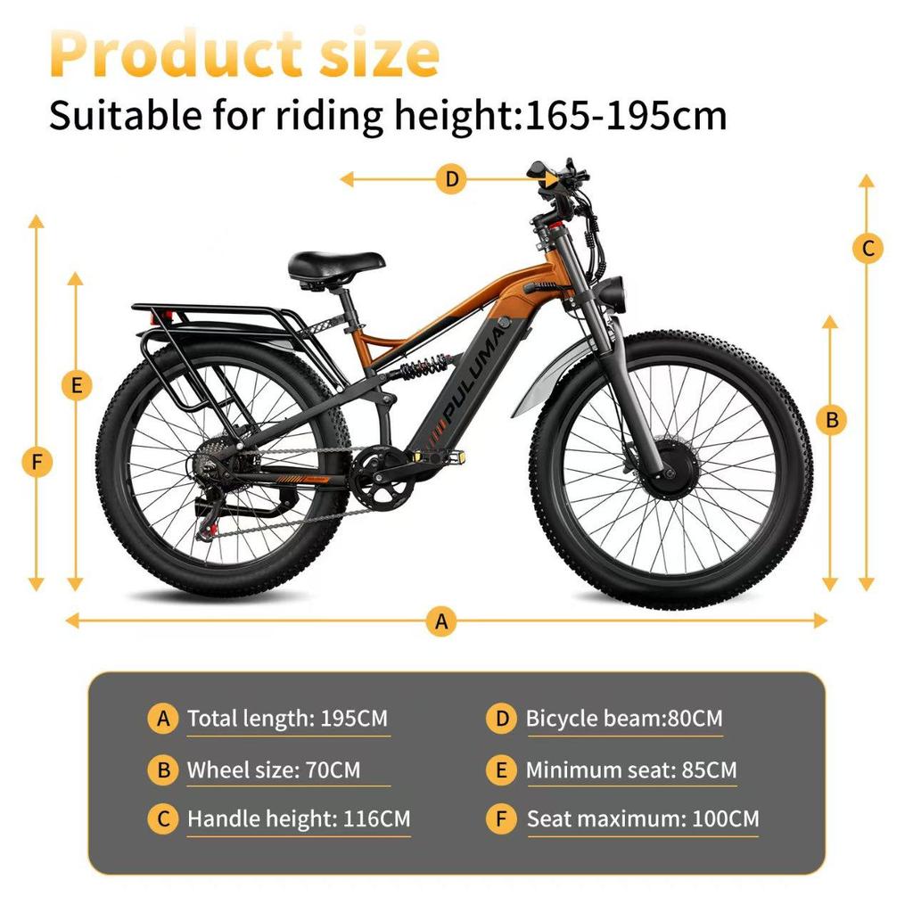 Electric Bike PULUMA PE86 Pro 26 Inch Tires 500W*2 Motor 48V20Ah Battery Torque Sensor 40km/h Max Speed 150km Max Range