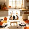 Holiday Gift for Autumn Lovers Halloween Wood Tabletop Sign with Mini Easel, Cute Pumpkin Ghost Decorative Plaques Cafe Plaque, Rustic Ornament