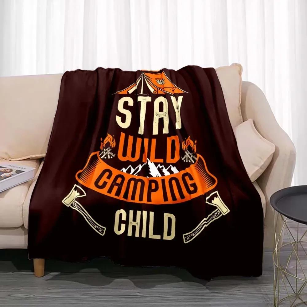 Fashionable Blanket Summer Happy Camper Camping Throw Bed Sofa Office Air Conditioning Soft Leisure Travel Customizable Throw