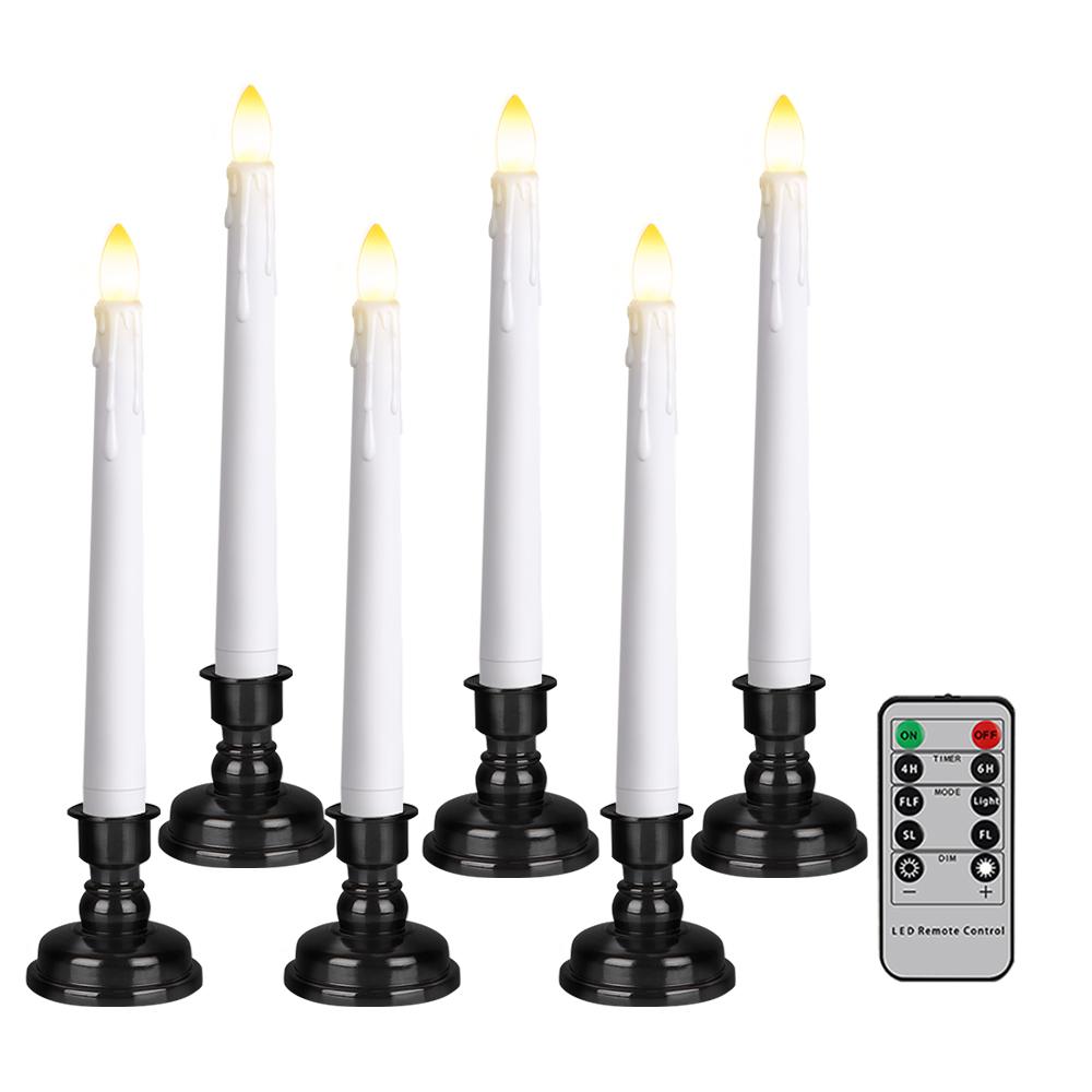 LED Kerze mit zeitgesteuerter Fernbedienung und Kerzenständer, flammende, flackernde Fensterkerze, Weihnachtsdeko, Kerzenlampe