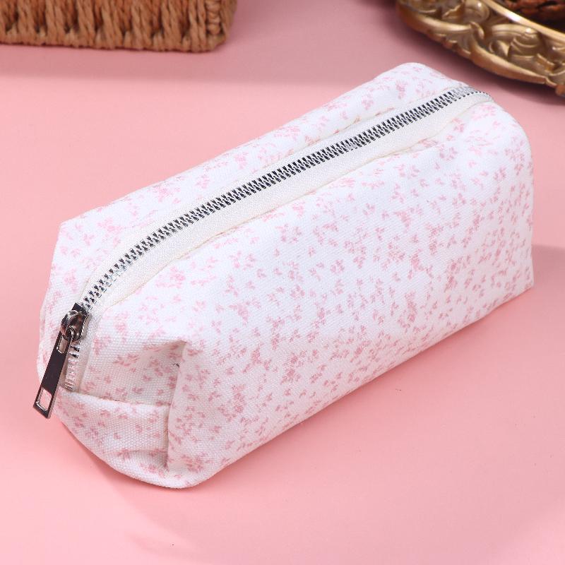 1Pcs Large Capacity Pencil Pouch Pink Small Floral Pencil Case Handheld Pen Bag Cosmetic Portable Gift For Office School Teen