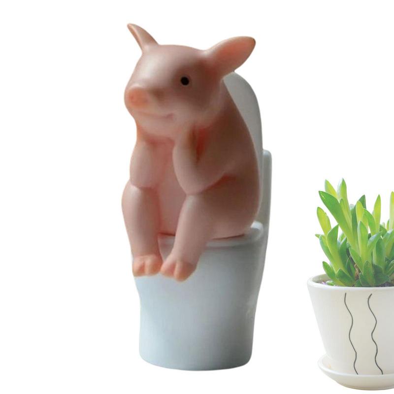 Cartoon Pig Desktop Ornaments Pig Sitting On Toilet Piggy Figurine Miniature Animal Creative Toy Kids Gift Desktop Decoration