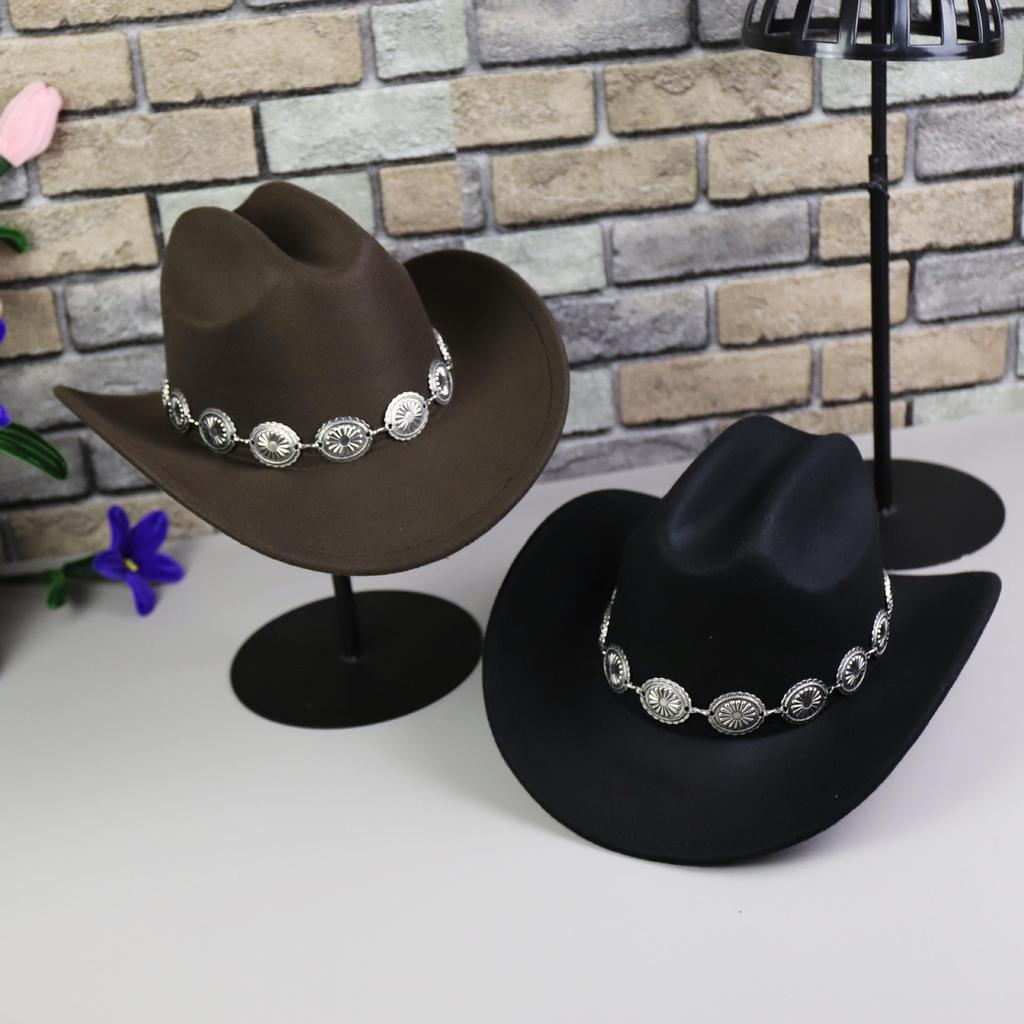 Hochwertiger Retro-Cowboyhut mit Metallkette und großem Schirm