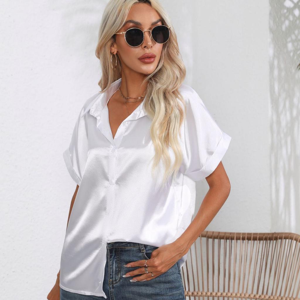 Women's Summer Satin Short Sleeved Shirt Top