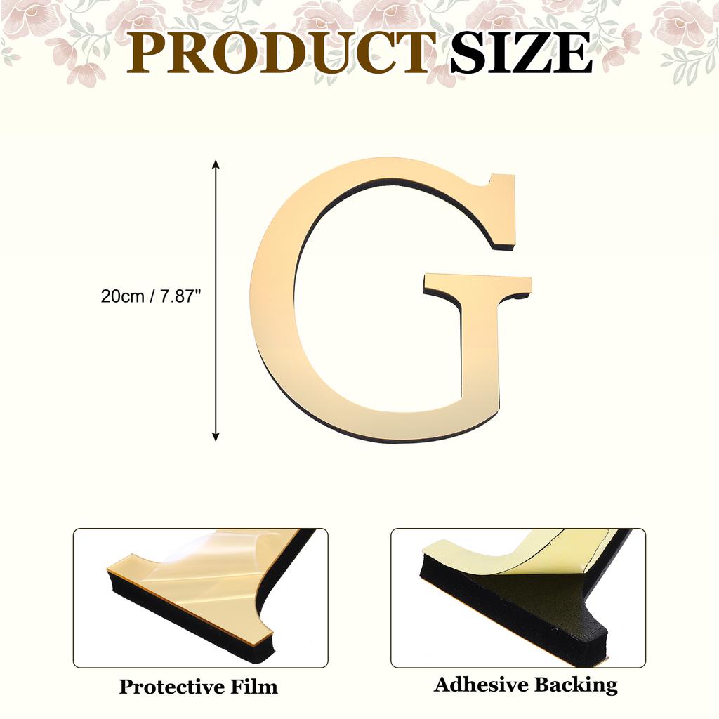 20cm 3D Mirror Acrylic Wall Sticker 26 English Letters Wall Sticker Decals Self-Adhesive Wall Art Mural Home Party Light Gold