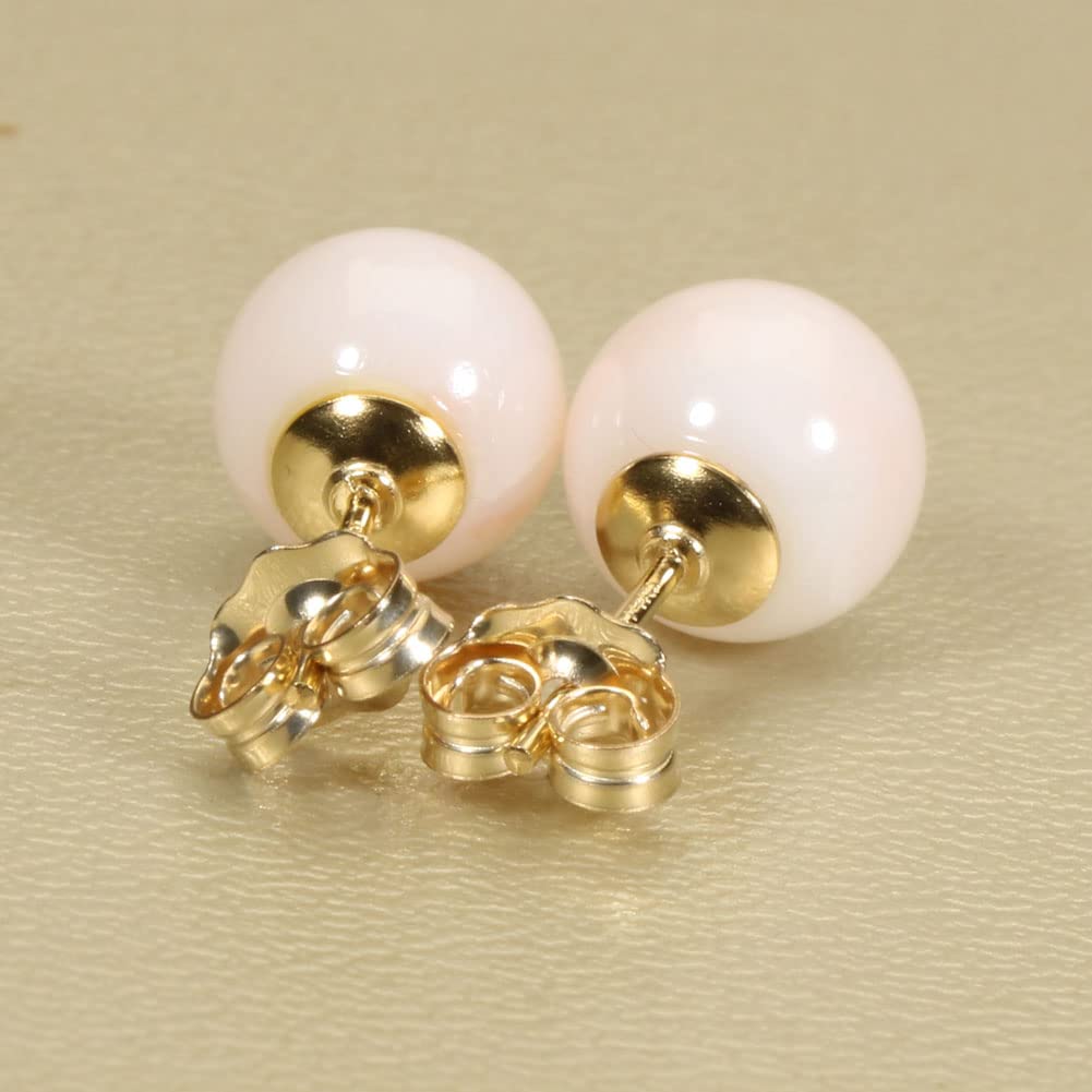 Pink Coral Mid Coral Earrings Round Beads Gold Filled Undyed