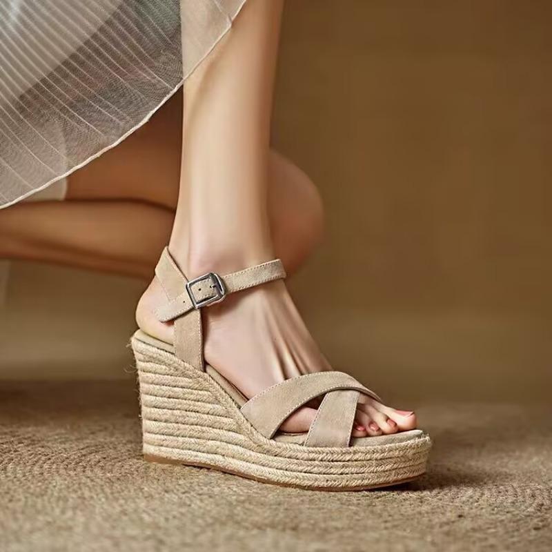 New Wedge Sandals for Women Summer Casual Non-slip Peep Toe Platform Shoes Rubber Sole Buckle Elegant Heel Woman Sandals