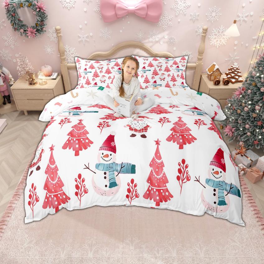 Homewish Merry Christmas Duvet Cover Set For Girls Boys 2Pcs/3Pcs, Gingerbread Xmas Tree Bedding, Nutcracker Comforter Cover Set
