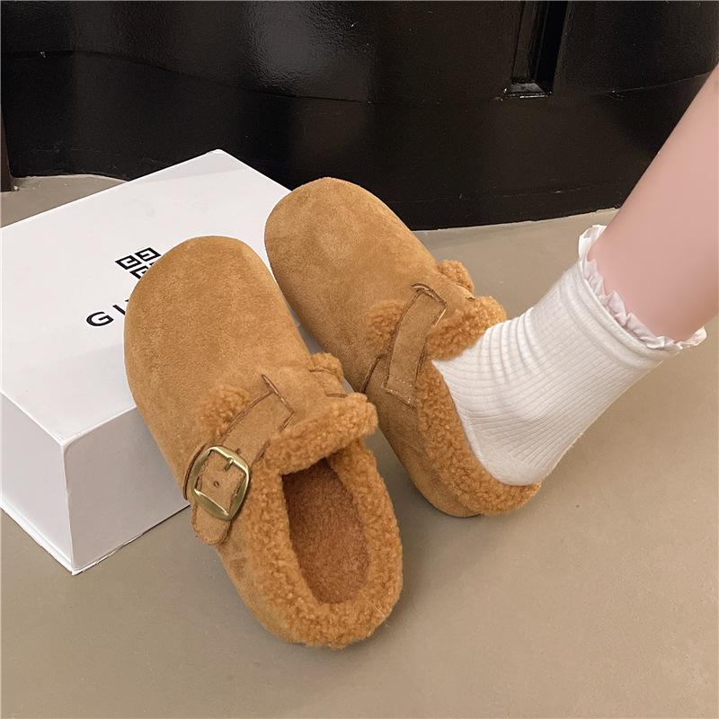 Mao Mao shoes women's outer wear 2025 autumn and winter new Korean version versatile velvet one-pedal warm thick-soled cotton slippers