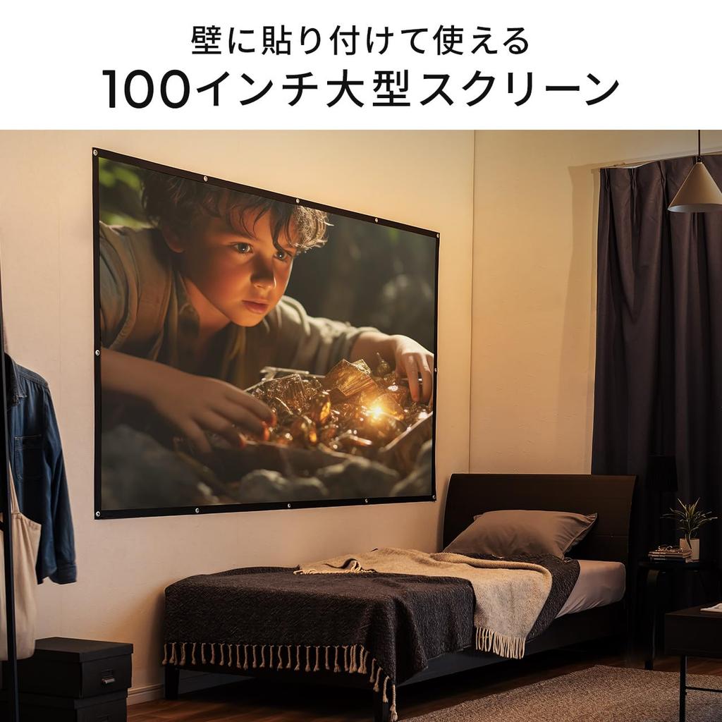 Sanwa Direct 100-inch Wall-Mountable Projector Screen, 16:9, Matte, 100-PRS022