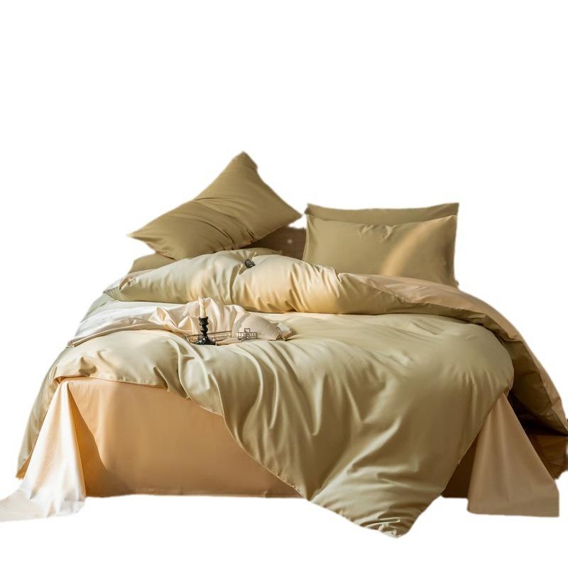Maternal And Infant Grade A 100 Long-Staple Cotton, Solid Color Matching 4Pcs Set, Pure Cotton Satin Quilt Cover, Mattress Bed Sheet