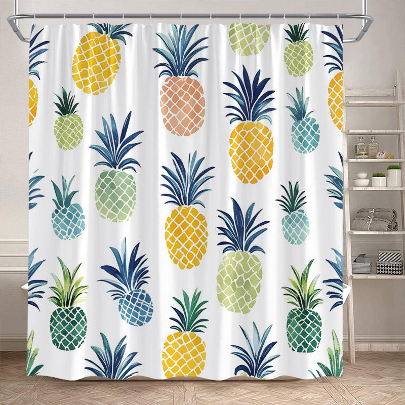 Pineapple Shower Curtains Colorful Tropical Fruit Funny Cute Hawaii Summer Plant Exotic Fresh Fruits Bathroom Curtain Decor Set