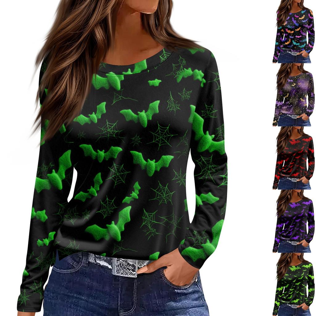 Damenmode, lässig, langärmelig, bedruckt, Rundhalsausschnitt, Pullover, Top, Bluse