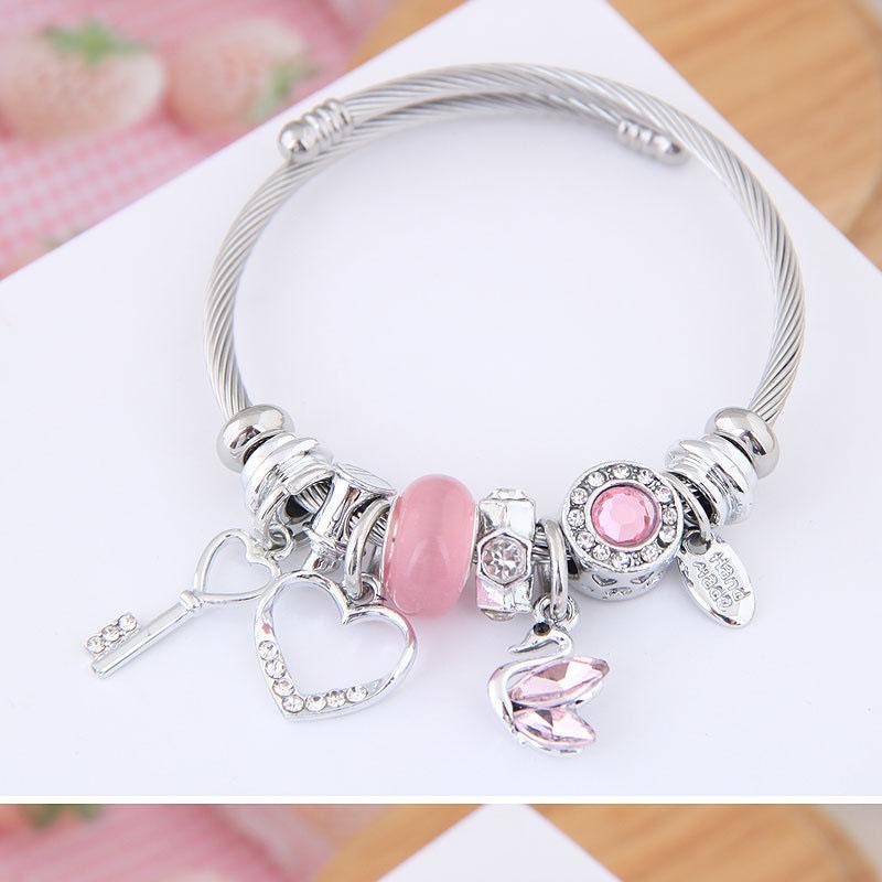 Fashion Ladies Zircon Swan Love Beads Bracelet for Ladies