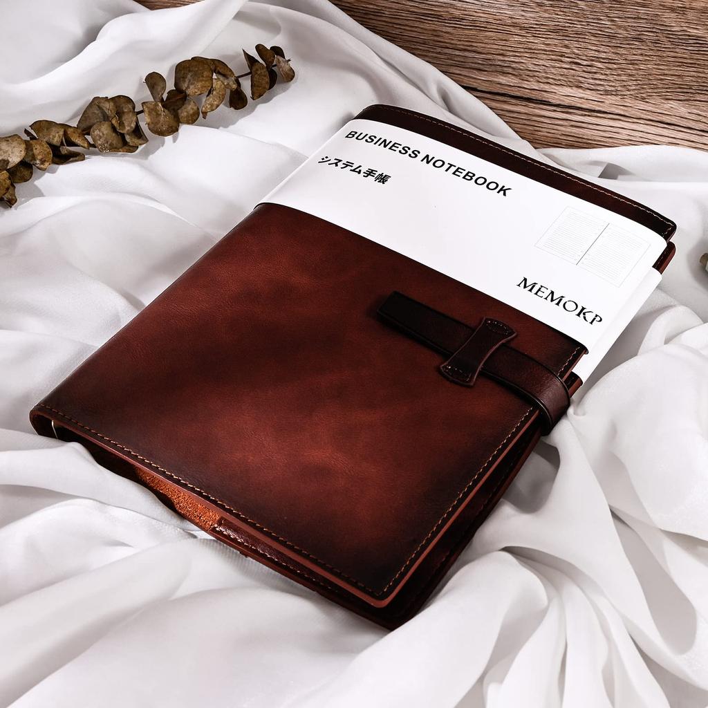 MEMOKP System Planner A5 Genuine Business Schedule Pocket Card Office Pen Holder Refill Graduation Job Promotion Gift Notebook, Leather, 6-Ring