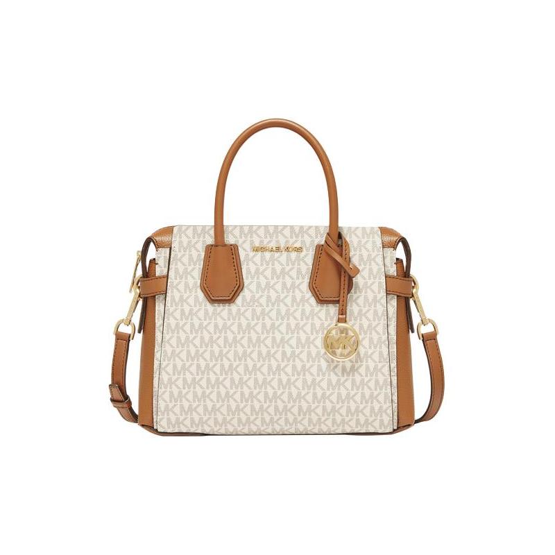 Michael Kors Handbag Mercer Classic Presbyopia Metal Logo Commuting Cowhide and Artificial Leather Shoulder Bag Small Women's Vanilla White/Acorn