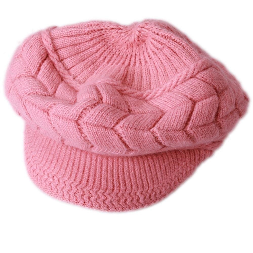 

Thicken Warm Striper Knitted Cap Ear Protection Thicken Knit Hat Women Beret Cap Autumn Winter