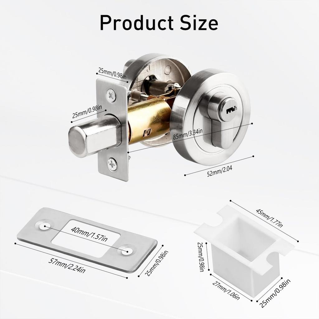 Hide Designs Single Cylinder Deadbolts Sturdy Stainless Steel Lock for 35 50mm Front and Interior Door Key Included