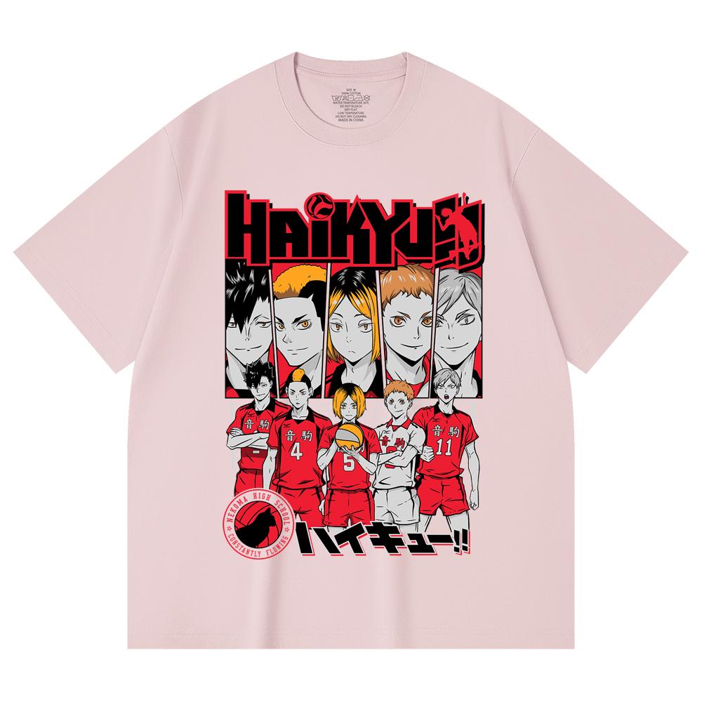 230 g/m² 100% Baumwolle Haikyu V8 Nekoma High Druck Unisex Schweres Baumwoll-T-Shirt
