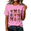 Damen Casual Weihnachten Bedrucktes Kurzarm-T-Shirt mit festlichem Feiertagsdesign