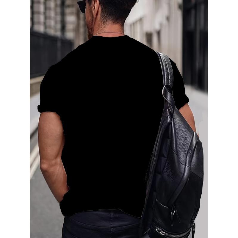 Taglie Europee T-shirt Casual Estiva a Maniche Corte da Uomo Nera con Comoda Stampa 3D e Girocollo.