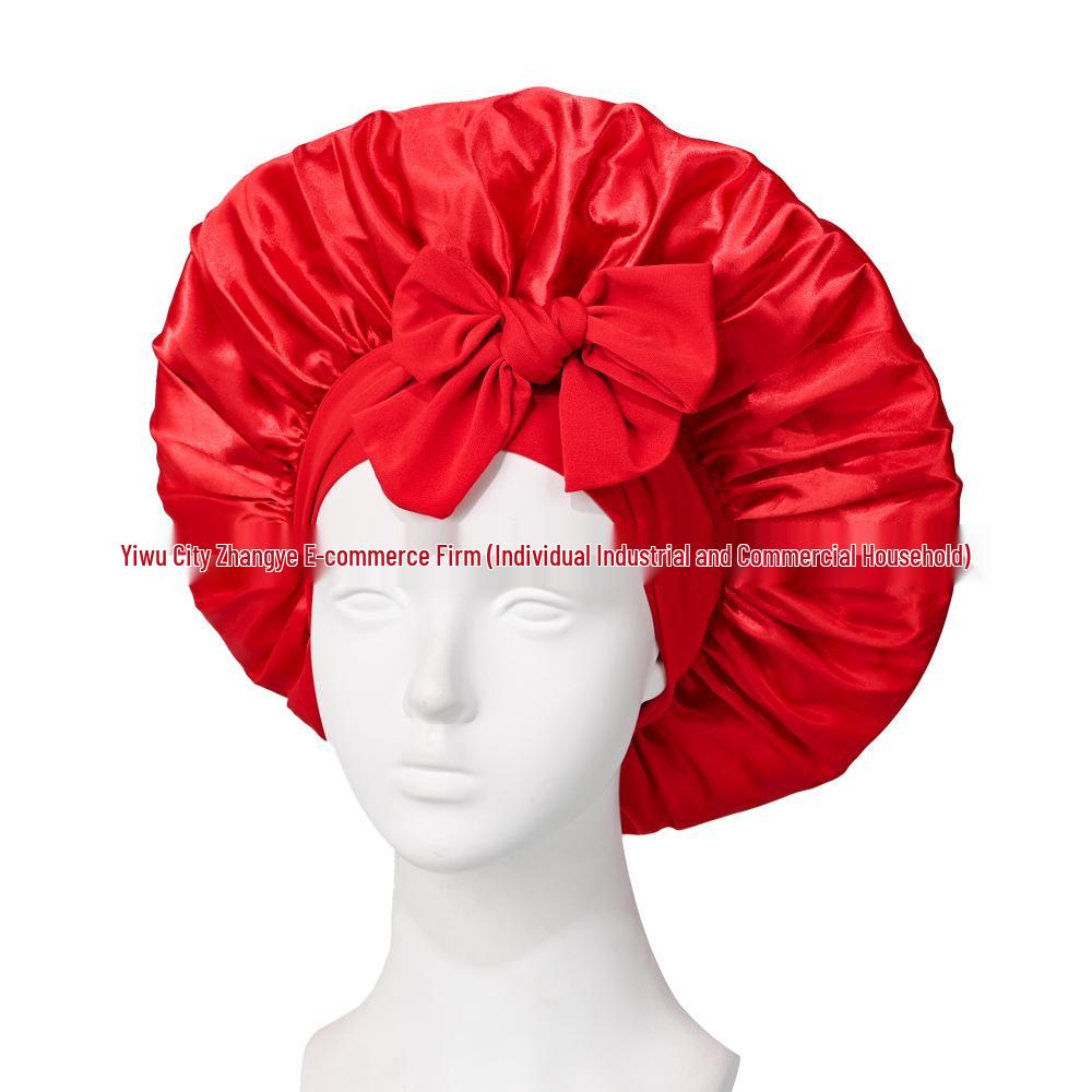 Satin Ribbon Round Silk Sleep Cap with Bowknot: Wide Brim Hair Care and Bath Hat