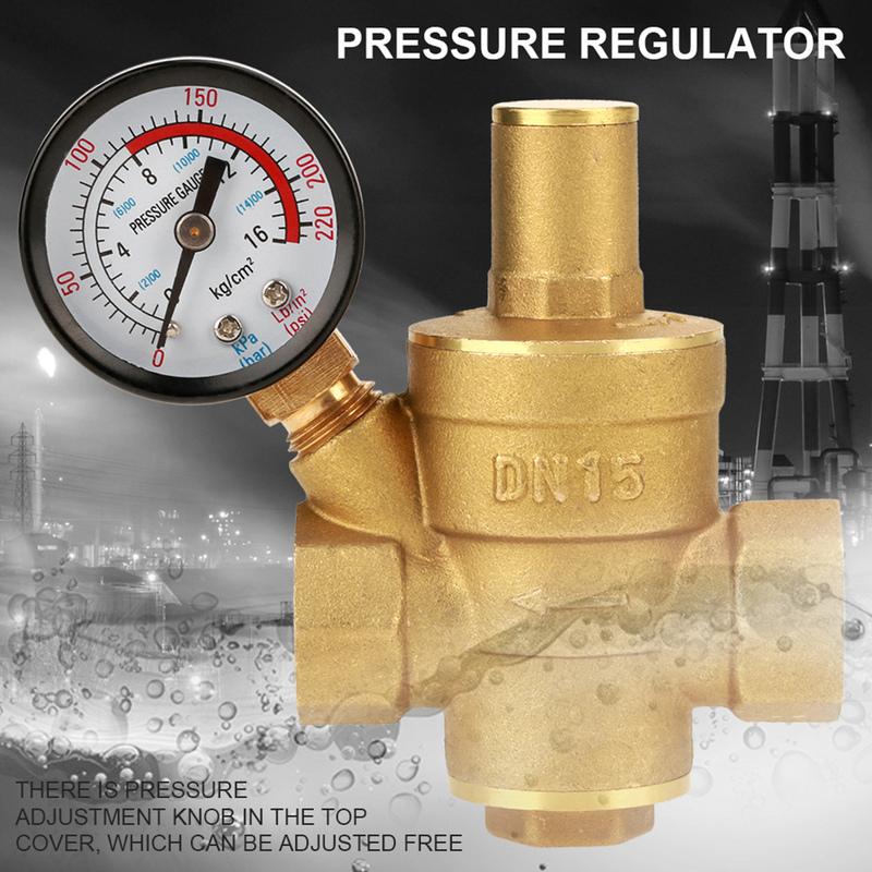 DN15 Brass Adjustable Water Pressure Regulator Reducer With Gauge Meter Brass Pressure Regulator Water Pressure Regulator