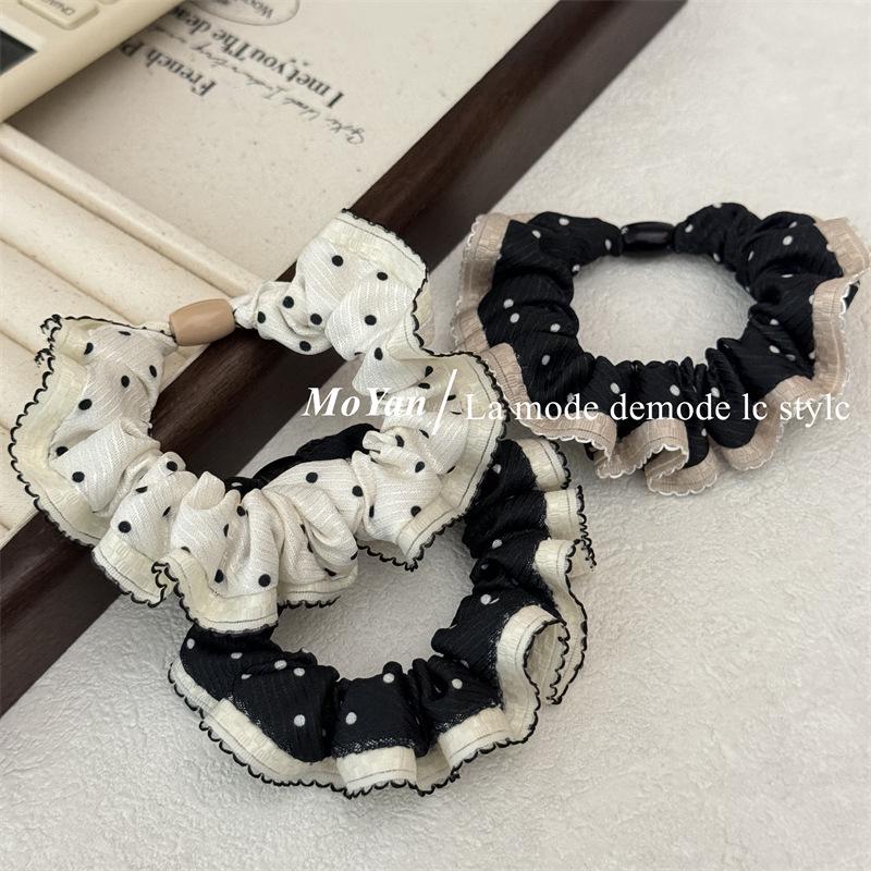 Retro Polka Dot Lace Hair Tie - Elastic Ponytail Holder for Women