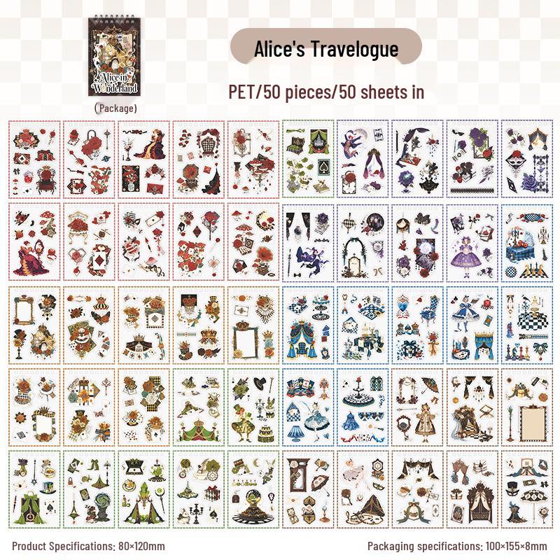 Alice in Wonderland Retro Fairy Tale PET Sticker Book - 50 Sheets