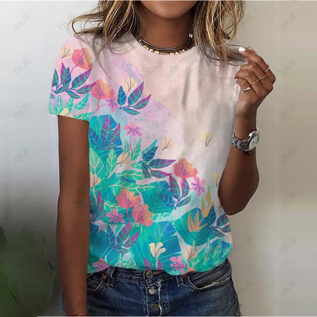 Damska koszulka z nadrukiem 3D z piórami O-Neck Casual Ladies Tee Damskie topy Harajuku Girls Krótki rękaw Streetwear Modne ubrania