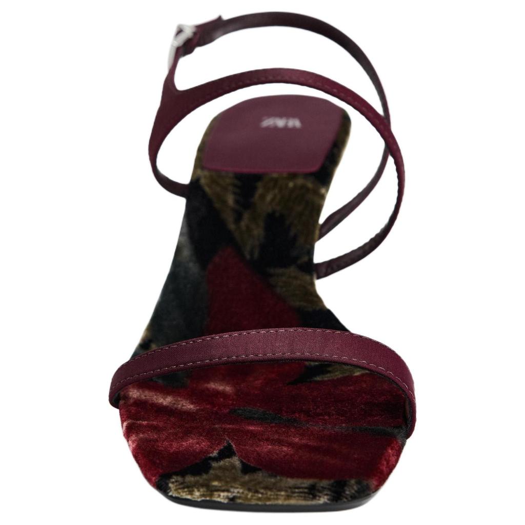 ZARA Satin Ankle Strap Kitten Heel Sandals Burgundy Womens 1135941038