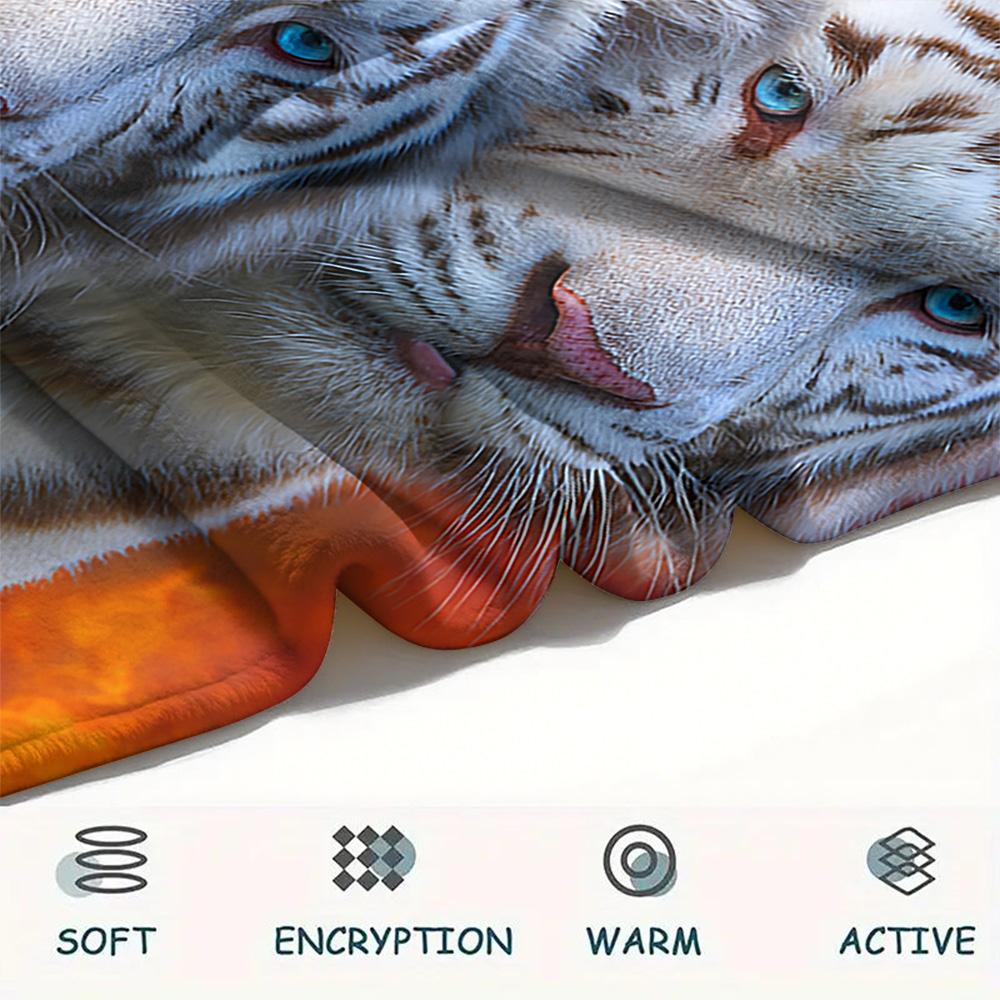 White Tiger Print Flannel Blanket, High Quality Comfortable for All Seasons, Home Decor, Warmth and Comfort, Perfect for Christmas Gifts