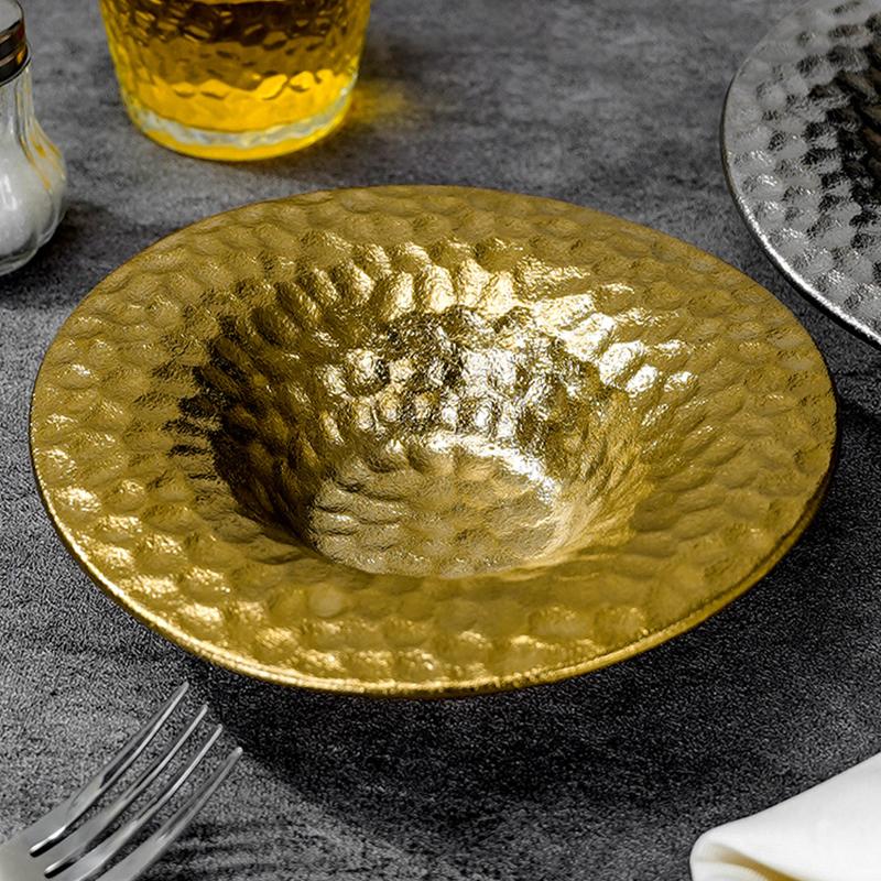 European Ceramic Western Dinner Steak Plate with Golden and Silver Colors Straw Hat Bowl Household Fruit Salad Dessert Plate New