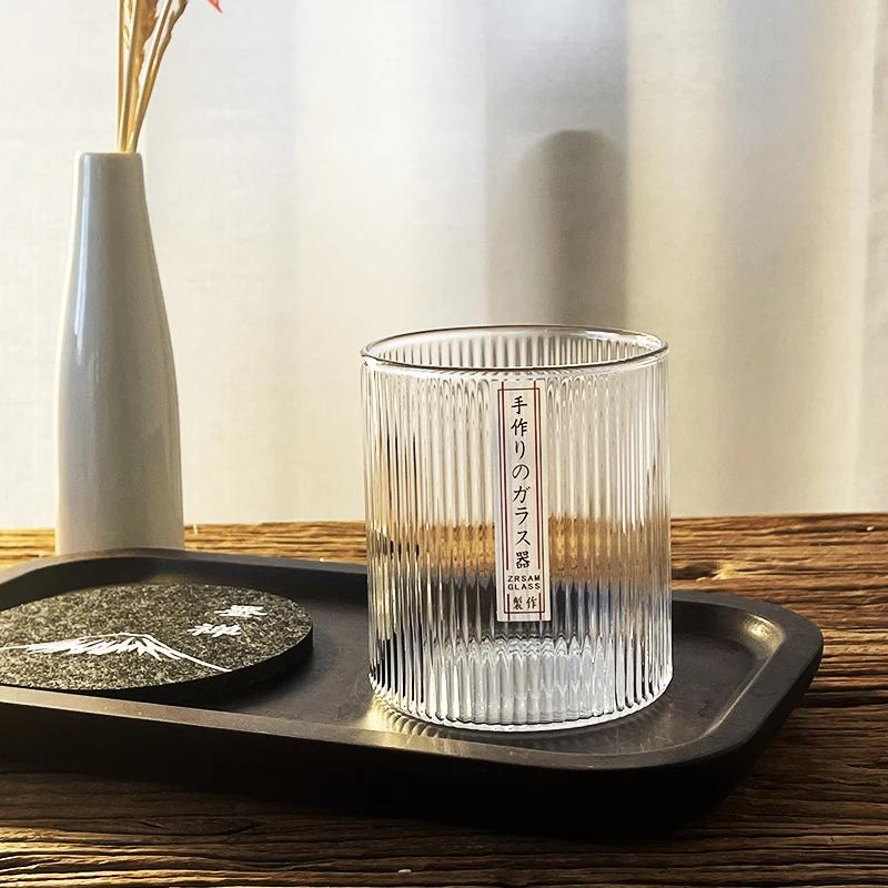 Japonský kreativní skleněný pohár na džus, nápoj, kávu, s vertikálním vzorem, průhledná sklenice na whisky, ručně vyráběná