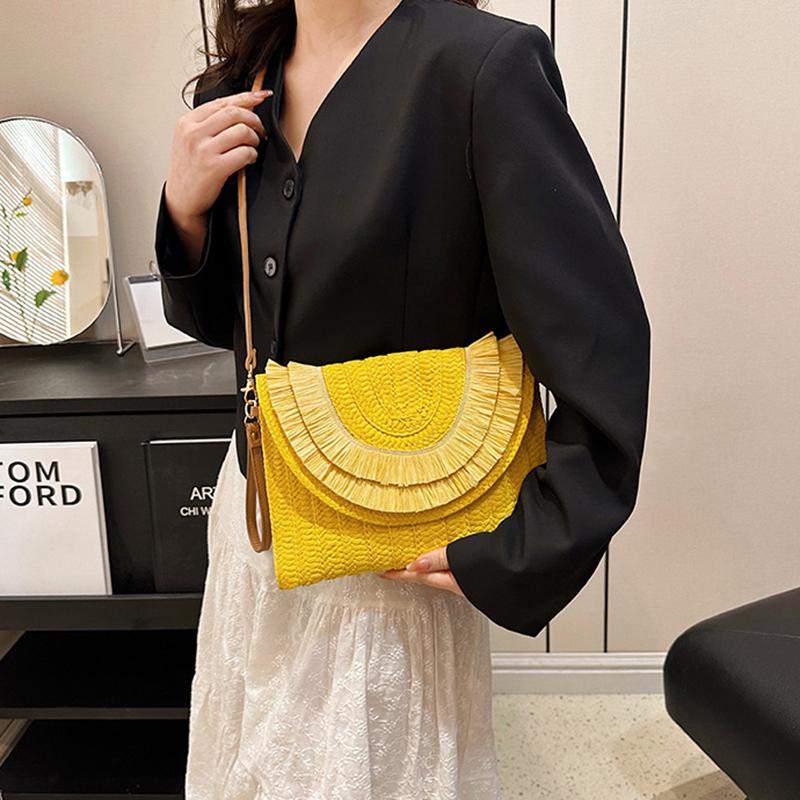 Yogodlns Raffia Straw Weaven Bags Fashion Ladies Wrist Clutches Summer Women Shoulder Crossbody Bags Handmade Beach Bag