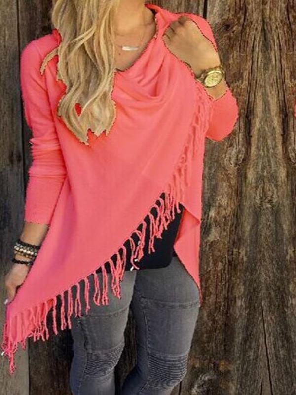 Stylish Women Tassels Casual Outwear Jacket Cardigan Long Sleeve Sweater In Solid Color