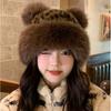 Brimless Leopard Print Bucket Hat Korean Style Fluffy Warm Hat Fashion Plush Mongolian Hat  Women