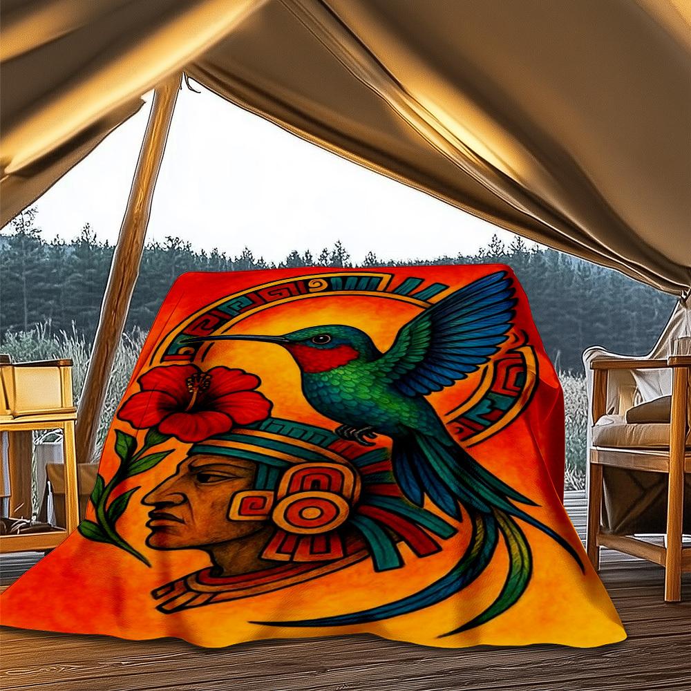 1pc Hummingbird Design Throw Blanket Polyester Fiber, Lightweight Flannel, Soft & Warm, All Season Use for Outdoor, Camping Digital Print