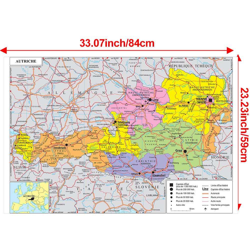 Französische Serienkarte - Verwaltungskarte Österreich, Wanddekoration, Geschenk, Reise-/Lernmittel, für Wohnzimmer, Badezimmer, Home Office