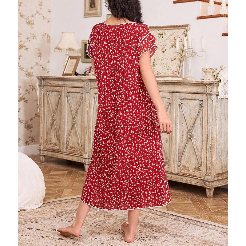 Women's Comfortable Floral Mid-Length Nightgown - Spring/Summer