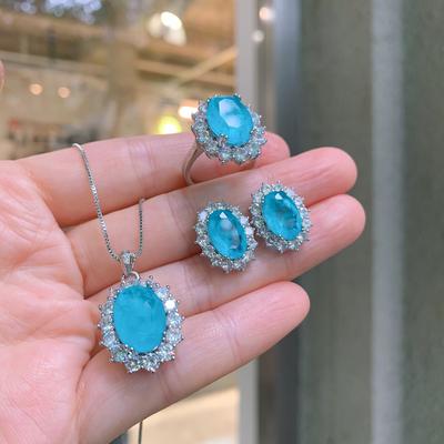 Jewelry Imitation Paraiba Blue Jewelry Set Main Stone Hanging 10 * 14 10 * 14 Ears 8 * 12