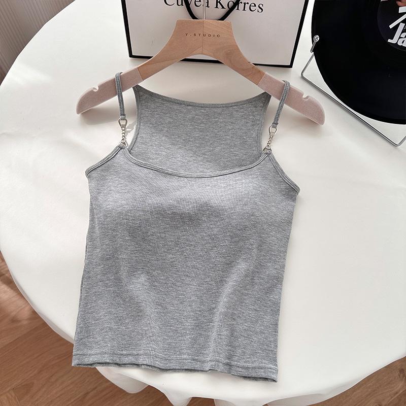 

Вязаный жилет на подтяжках для женщин Новый дизайн Металлическая цепочка Большой размер Приталенный Сладкий и пикантный Без рукавов Короткий топ One size