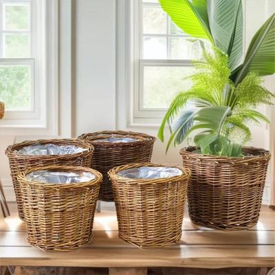 Cesto Portavasi in Vimini con Rivestimento Impermeabile Intrecciato a Mano Marrone Naturale Fioriera in Salice Piante da Interno/Esterno Decorazioni per la Casa