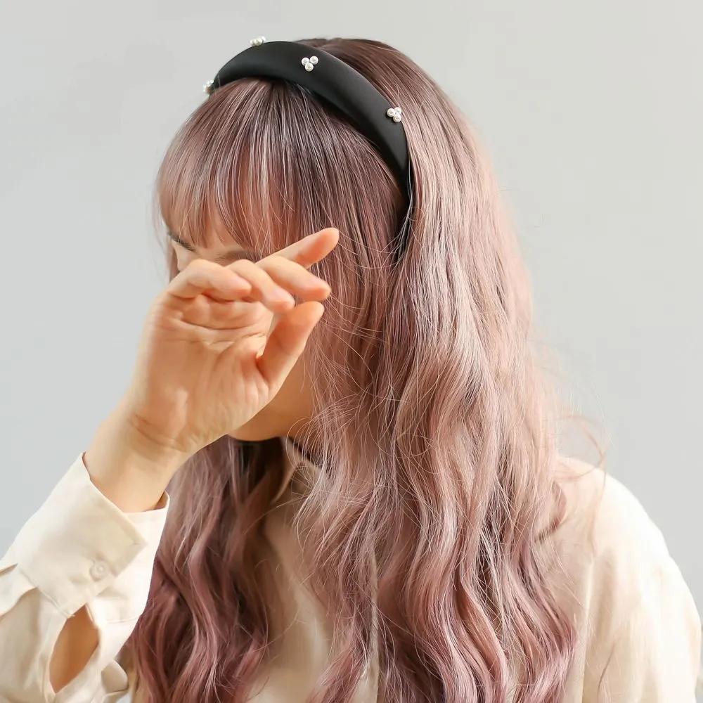 Thick Headband Daily Headband Angel Shushu Satin Pearl Volume Hairband Black Vidastory