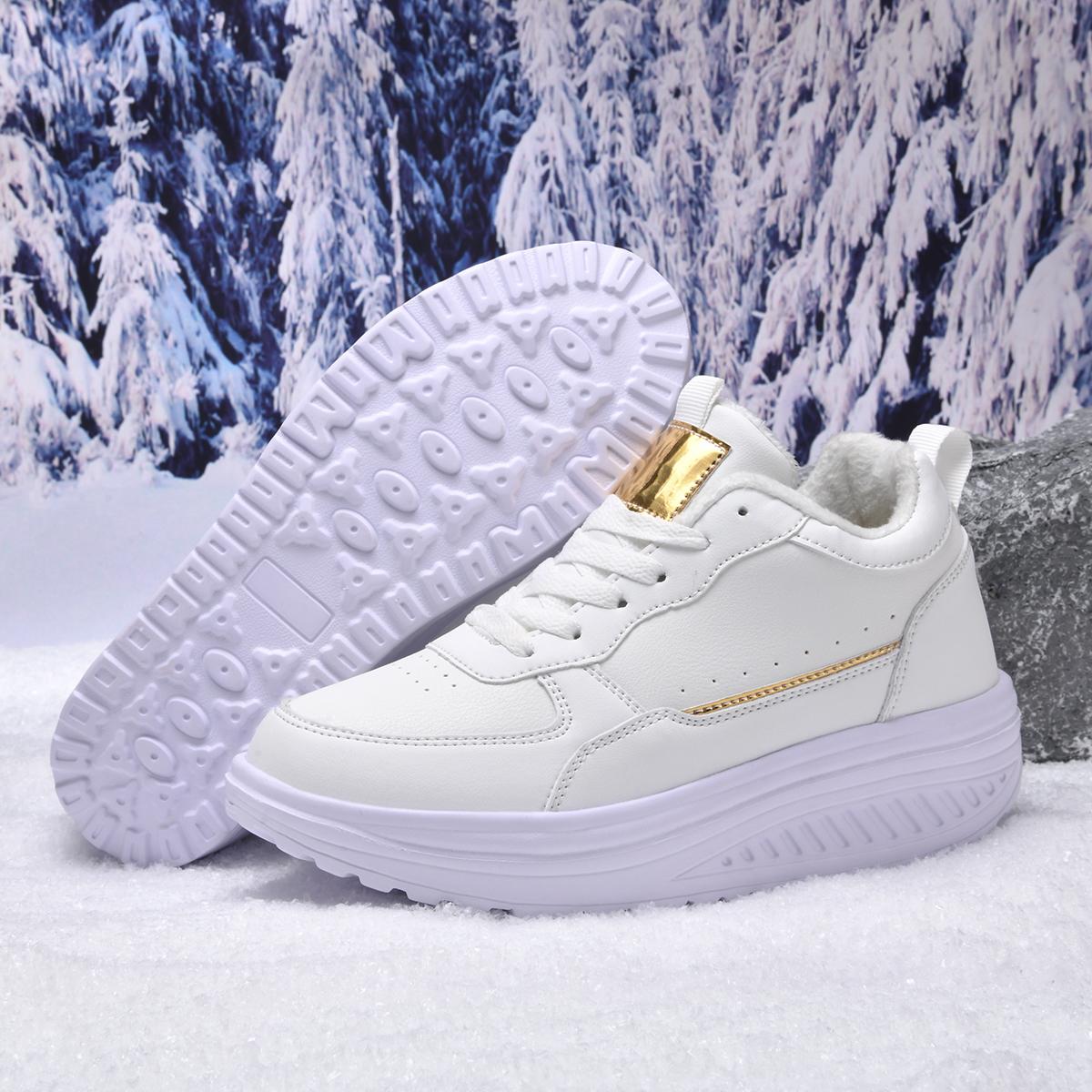 

TUINANLE Женские высокие хлопковые спортивные ботинки Зимние толстые теплые кроссовки с вельветовой подкладкой Плюшевая обувь 38 белый