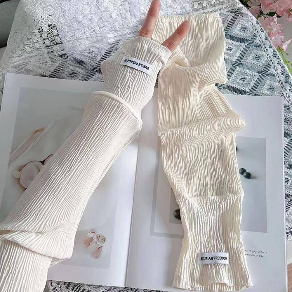 1Pair Wrinkled Ice Silk Sleeves for Women Breathable Arm Protection Sun UV Protect Long Arm Cover For Running Fishing Cycling
