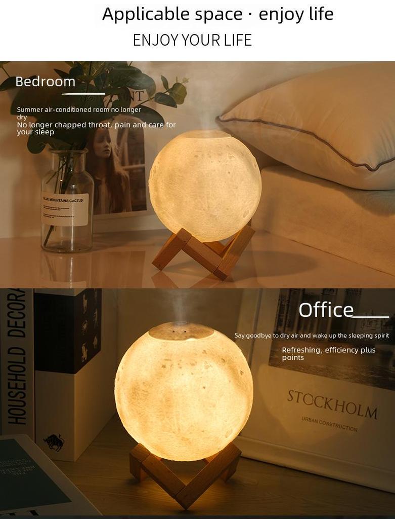 Moon Humidifier: Silent Night Light for Bedroom, Dorm, or Nursery - Ideal for Aromatherapy and Hydration